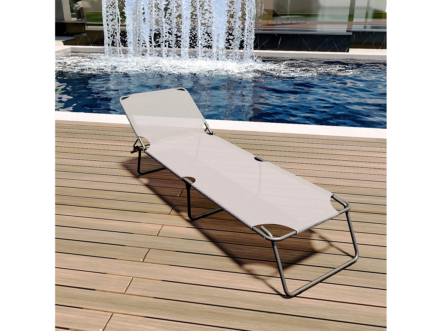 Coppia Di Lettini Pieghevoli Prendisole Senza Tettuccio Schienale Regolabile Struttura In Metallo Nero Sdraio Per Spiaggia Mare Giardino 187 x 53 x 24 Cm Gray