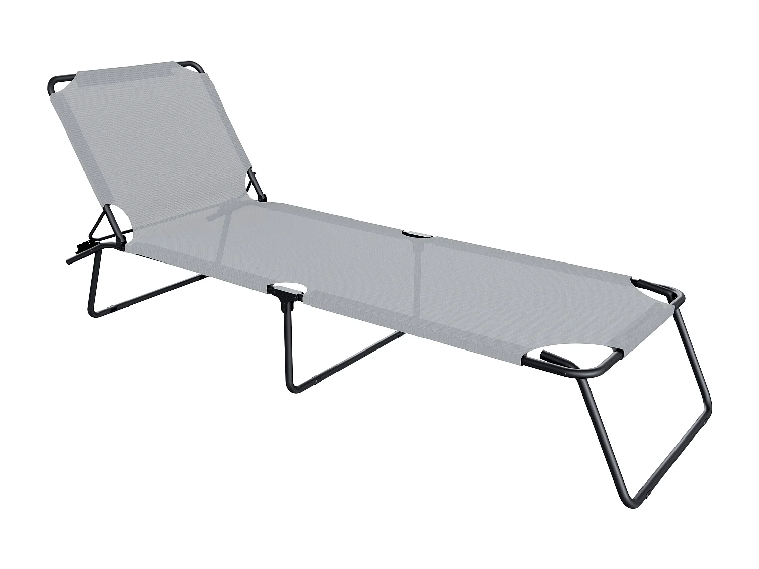 Coppia Di Lettini Pieghevoli Prendisole Senza Tettuccio Schienale Regolabile Struttura In Metallo Nero Sdraio Per Spiaggia Mare Giardino 187 x 53 x 24 Cm Gray