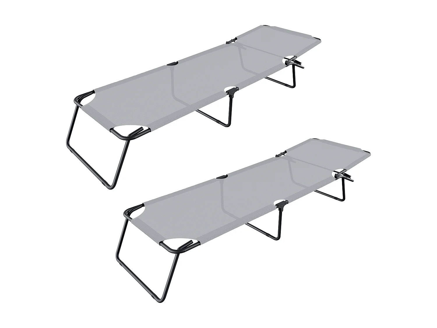 Coppia Di Lettini Pieghevoli Prendisole Senza Tettuccio Schienale Regolabile Struttura In Metallo Nero Sdraio Per Spiaggia Mare Giardino 187 x 53 x 24 Cm Gray