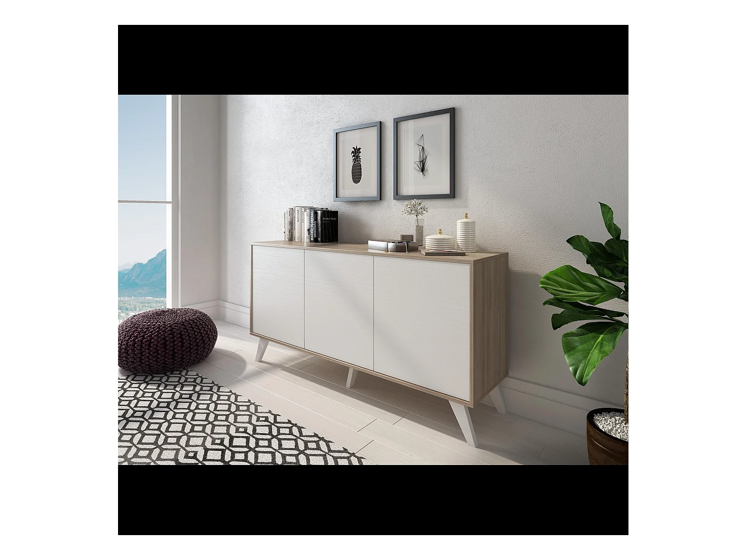 Credenza Moderna Madia 3 Ante Senza Maniglie Design Minimal Con Piedini RialzatiPer Soggiorno Ingresso Corridoio Salotto 154 x 72 x 40 Cm Bianco e Rovere
