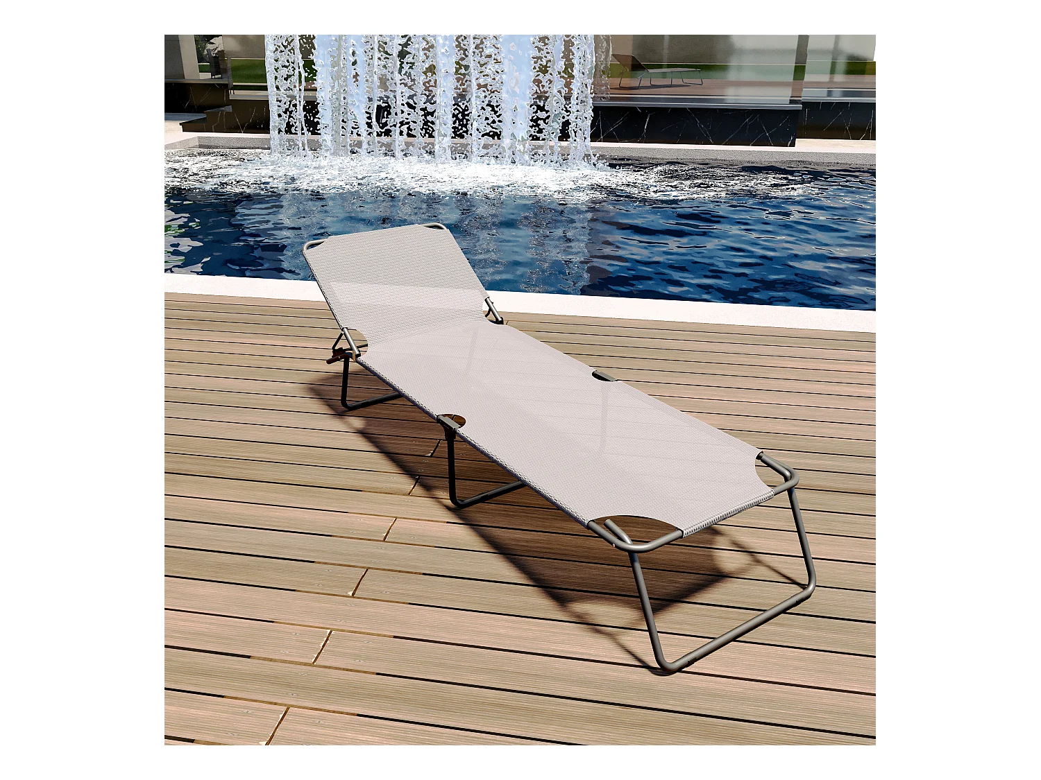Lettino Pieghevole Prendisole Senza Tettuccio Parasole Reclinabile Regolabile Metallo Nero Sdraio Spiaggia Mare Giardino Piscina 187x53x24 Cm Grigio