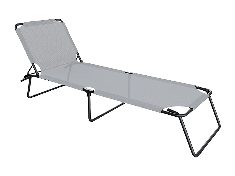 Lettino Pieghevole Prendisole Senza Tettuccio Parasole Reclinabile Regolabile Metallo Nero Sdraio Spiaggia Mare Giardino Piscina 187x53x24 Cm Grigio