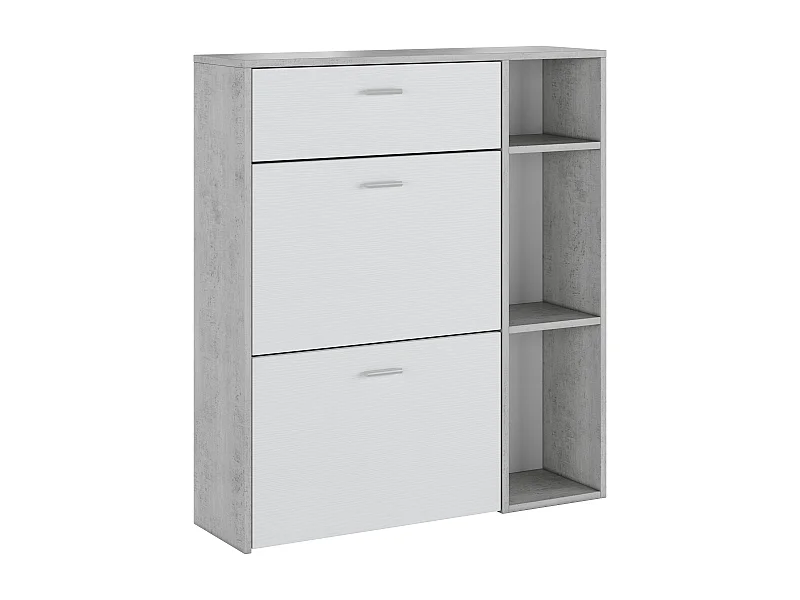 Scarpiera Mobile Portascarpe Salvaspazio Ingresso Con 2 Ribalte Doppia Profondit\u00e0 1 Cassetto 3 Vani A Giorno 90x101.5x26 Cm Bianco Grigio Cemento