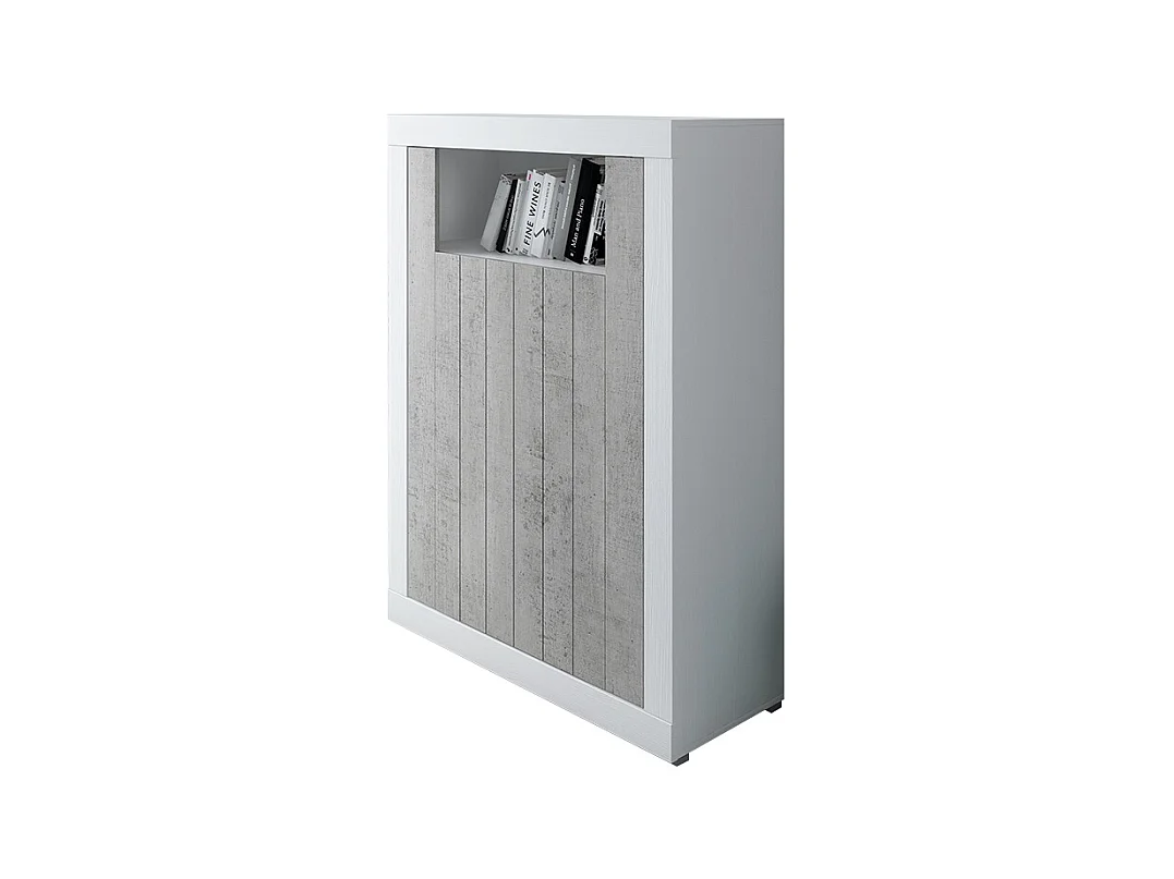 Credenza Alta con 2 Ante Vano A Giorno Madia Soggiorno Cucina Mobile Moderno Multi Spazio e Ripiani Credenza 110x144x42 Cm Bianco e Grigio Cemento