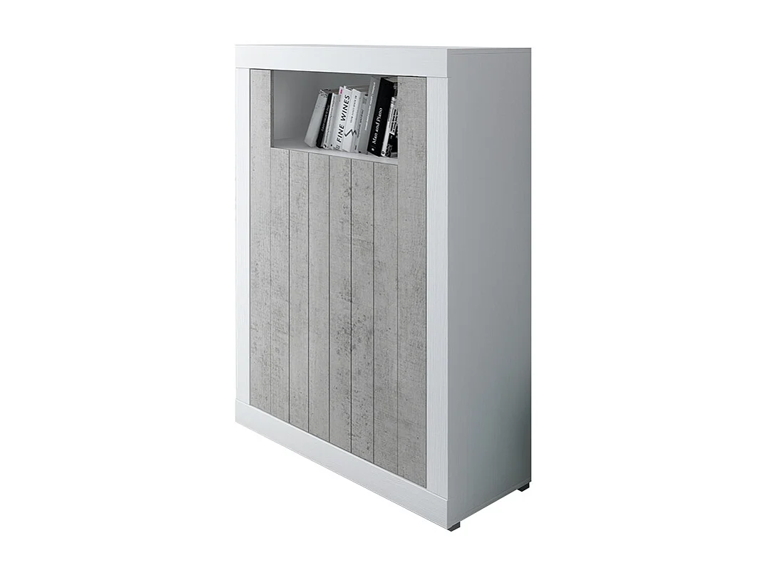 Credenza Alta Commodoro con 2 Ante E Vano A Giorno Madia Soggiorno Cucina Mobile Moderno con Vani Multi Spazio Ripiani Credenza 110x144x42 cm Bianco Grigio Cemento