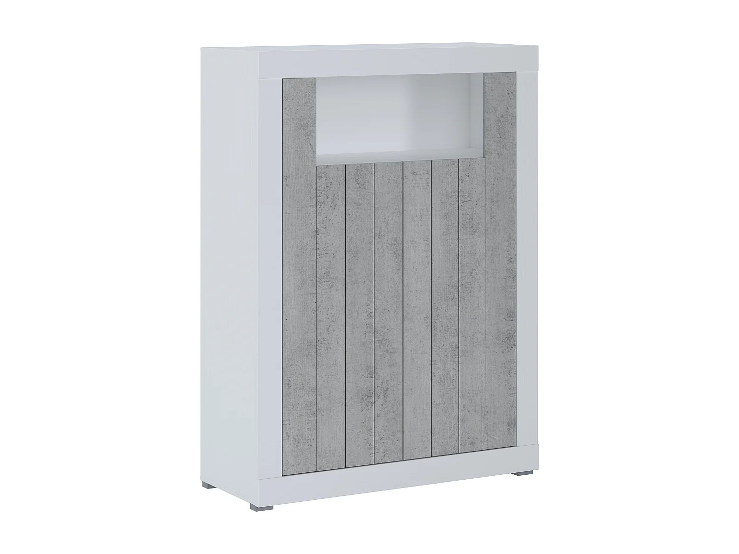 Credenza Alta Commodoro con 2 Ante E Vano A Giorno Madia Soggiorno Cucina Mobile Moderno con Vani Multi Spazio Ripiani Credenza 110x144x42 cm Bianco Grigio Cemento