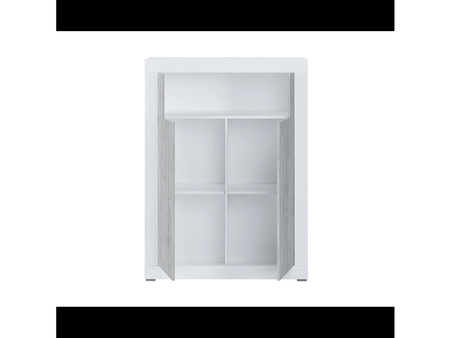 Credenza Alta Commodoro con 2 Ante E Vano A Giorno Madia Soggiorno Cucina Mobile Moderno con Vani Multi Spazio Ripiani Credenza 110x144x42 cm Bianco Grigio Cemento