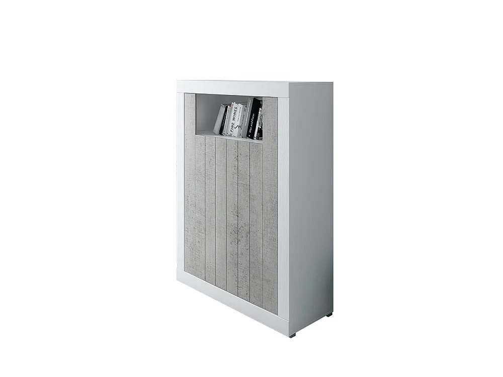 Credenza Alta Commodoro con 2 Ante E Vano A Giorno Madia Soggiorno Cucina Mobile Moderno con Vani Multi Spazio Ripiani Credenza 110x144x42 cm Bianco Grigio Cemento