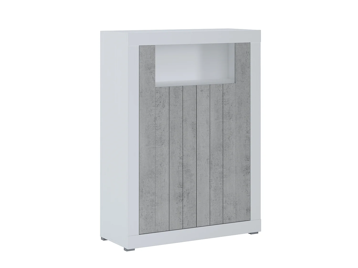 Credenza Alta Commodoro con 2 Ante E Vano A Giorno Madia Soggiorno Cucina Mobile Moderno con Vani Multi Spazio Ripiani Credenza 110x144x42 cm Bianco Grigio Cemento