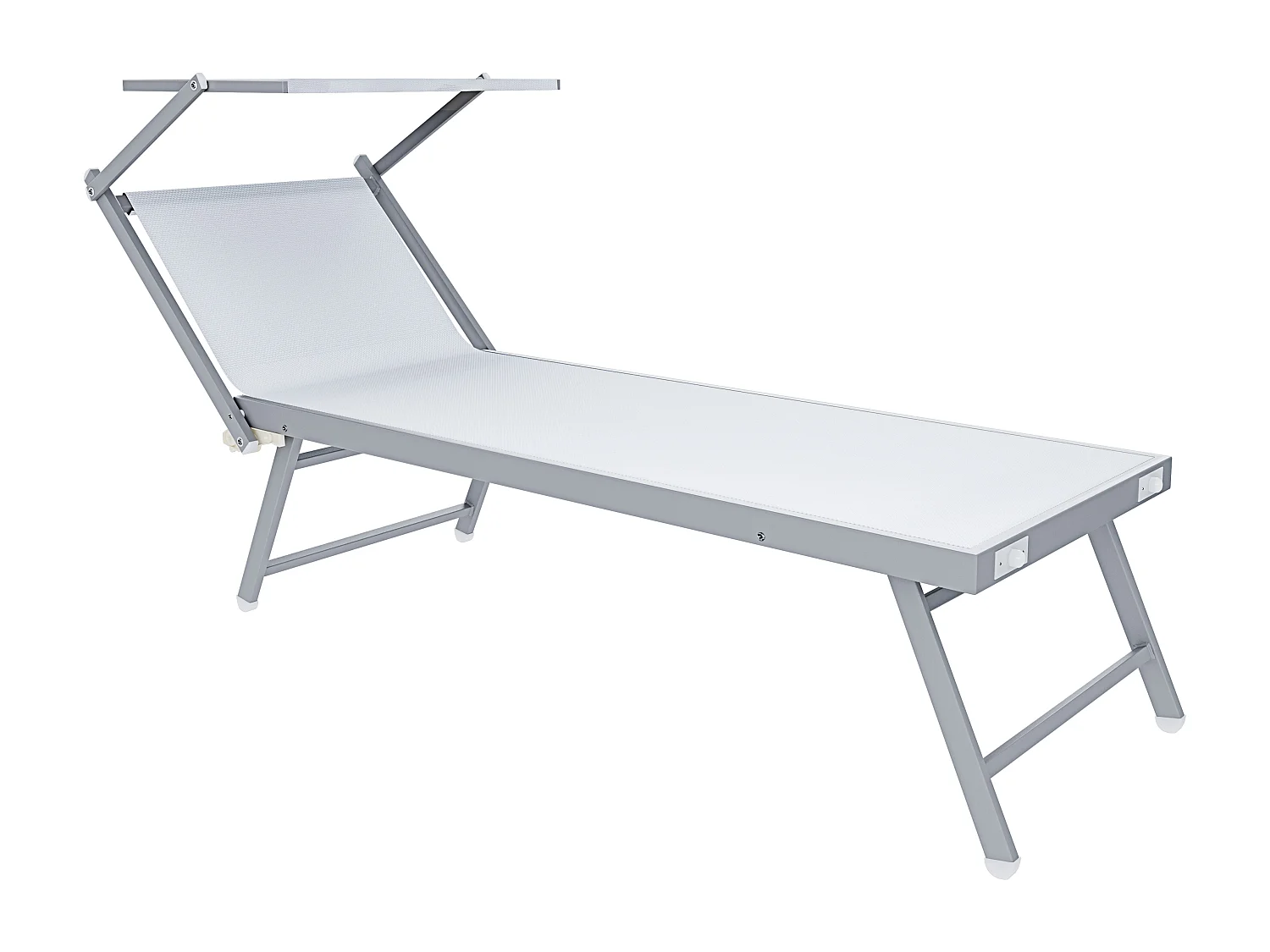 Coppia Di Lettini Prendisole Pieghevole Professionale in Alluminio e Tessuto Textilene Tettuccio Parasole Sdraio Mare Spiaggia 182x60x38 cm Bianco