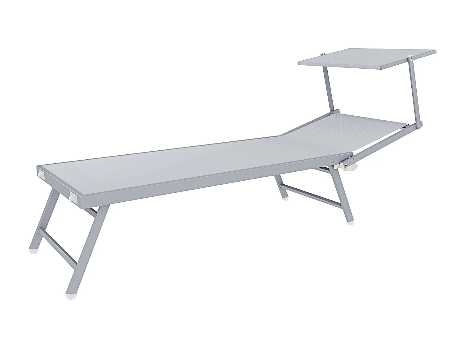 Coppia Di Lettini Prendisole Pieghevole Professionale in Alluminio e Tessuto Textilene Tettuccio Parasole Sdraio Mare Spiaggia 182x60x38 cm Bianco