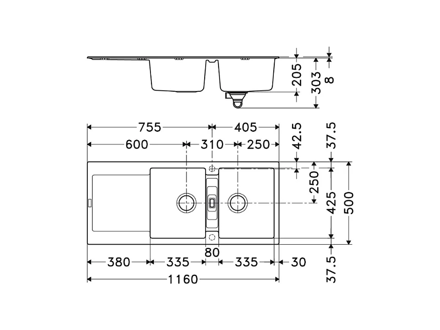 Evier à encastrer 2 bacs FRANKE Maris Fragranit avec vidage manuel Platinium