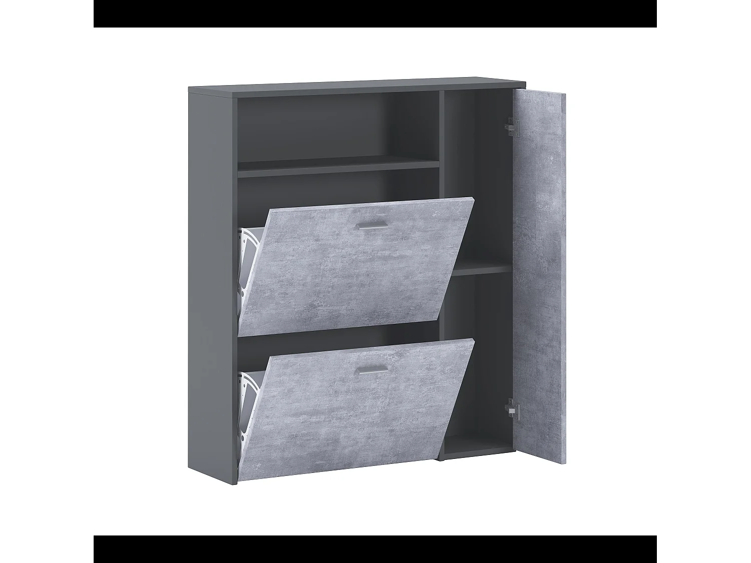 Scarpiera Mobile Portascarpe Salvaspazio Ingresso Con 2 Ribalte Doppia Profondità 3 Ante Con Ripiani Design Moderno Per Corridoio 91.5 x 94 x 26.6 Cm Grigio Cemento