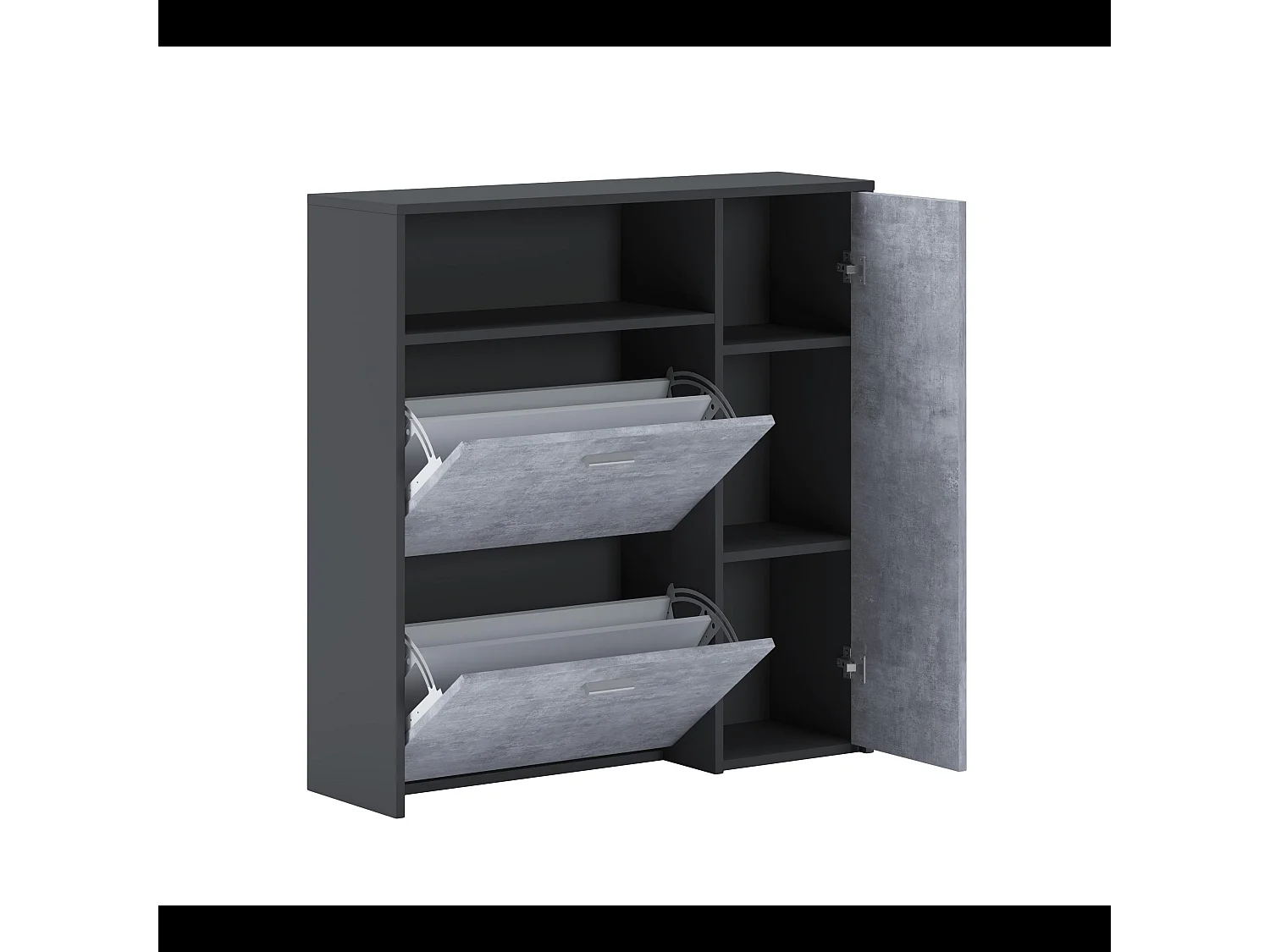 Scarpiera Mobile Portascarpe Salvaspazio Ingresso Con 2 Ribalte Doppia Profondità 3 Ante Con Ripiani Design Moderno Per Corridoio 91.5 x 94 x 26.6 Cm Grigio Cemento