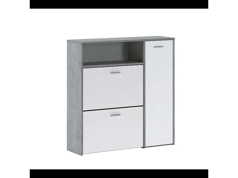 Scarpiera Mobile Portascarpe Salvaspazio Ingresso Con 2 Ribalte Doppia Profondità 4 Vani A Giorno Design Moderno 91.5x94x26.6 Cm Bianco Grigio Cemento
