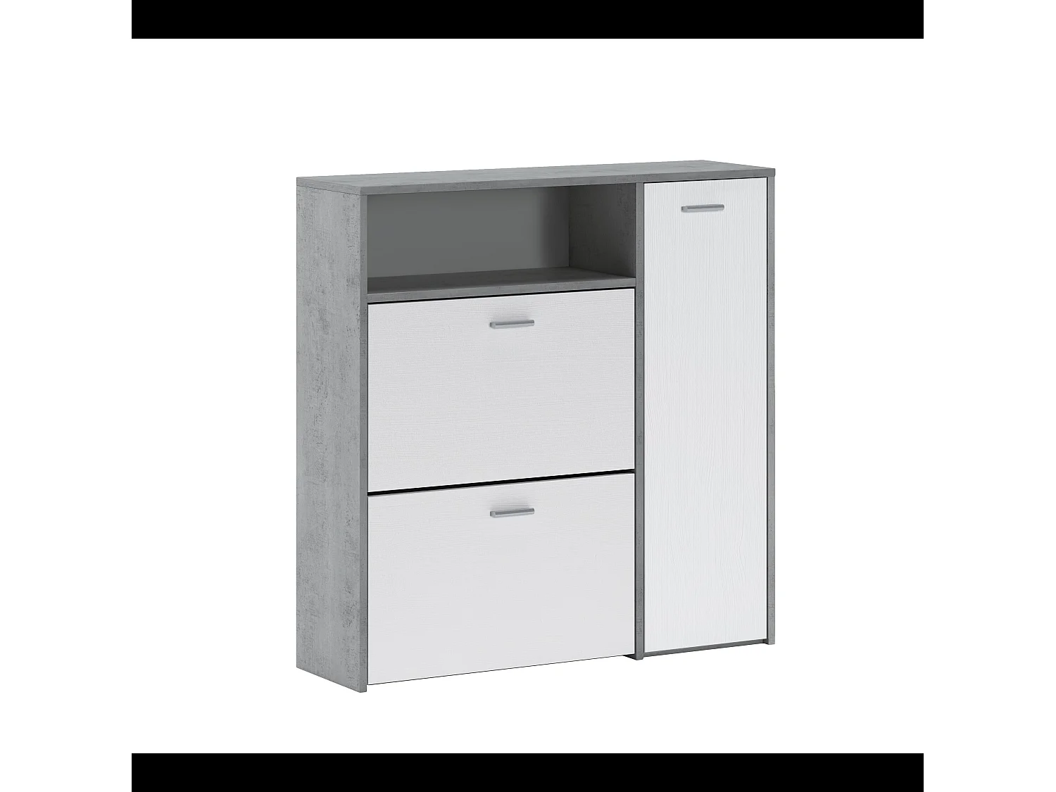 Scarpiera Mobile Portascarpe Salvaspazio Ingresso Con 2 Ribalte Doppia Profondità 4 Vani A Giorno Design Moderno 91.5x94x26.6 Cm Bianco Grigio Cemento