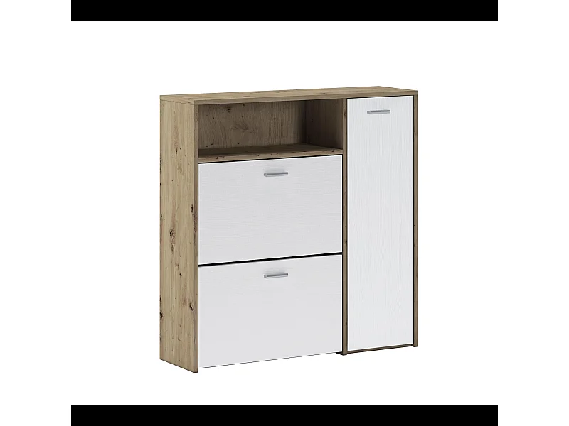 Scarpiera Mobile Portascarpe Salvaspazio Ingresso Con 2 Ribalte Doppia Profondità 3 Ante Con Ripiani Design Moderno Per Corridoio 91.5 x 94 x 26.6 Cm Bianco Rovere
