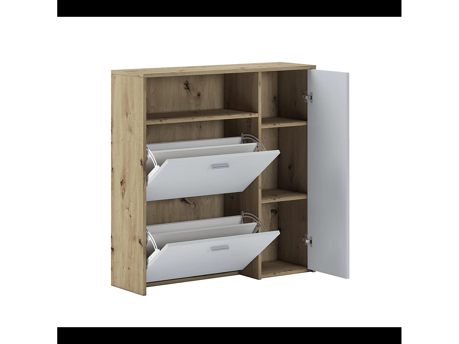 Scarpiera Mobile Portascarpe Salvaspazio Ingresso Con 2 Ribalte Doppia Profondità 3 Ante Con Ripiani Design Moderno Per Corridoio 91.5 x 94 x 26.6 Cm Bianco Rovere