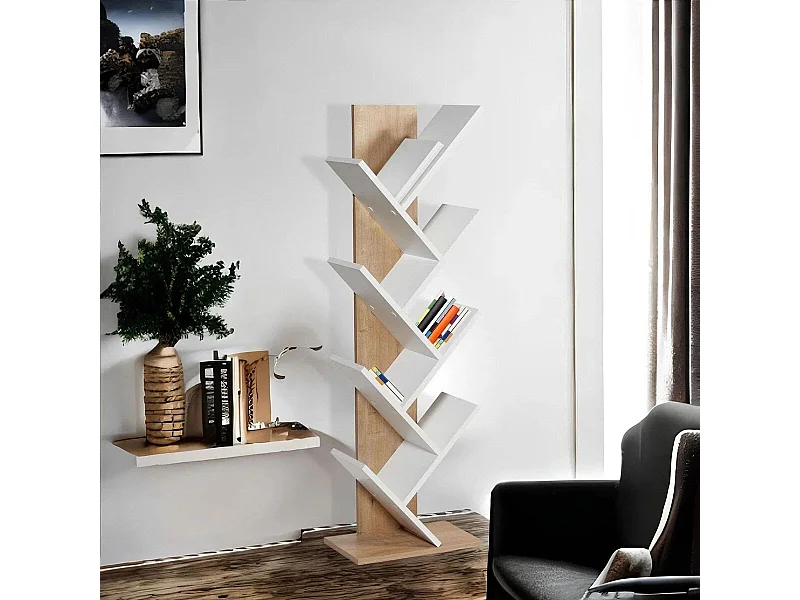 Libreria finitura rovere e bianco H129,8 cm - TUVAL