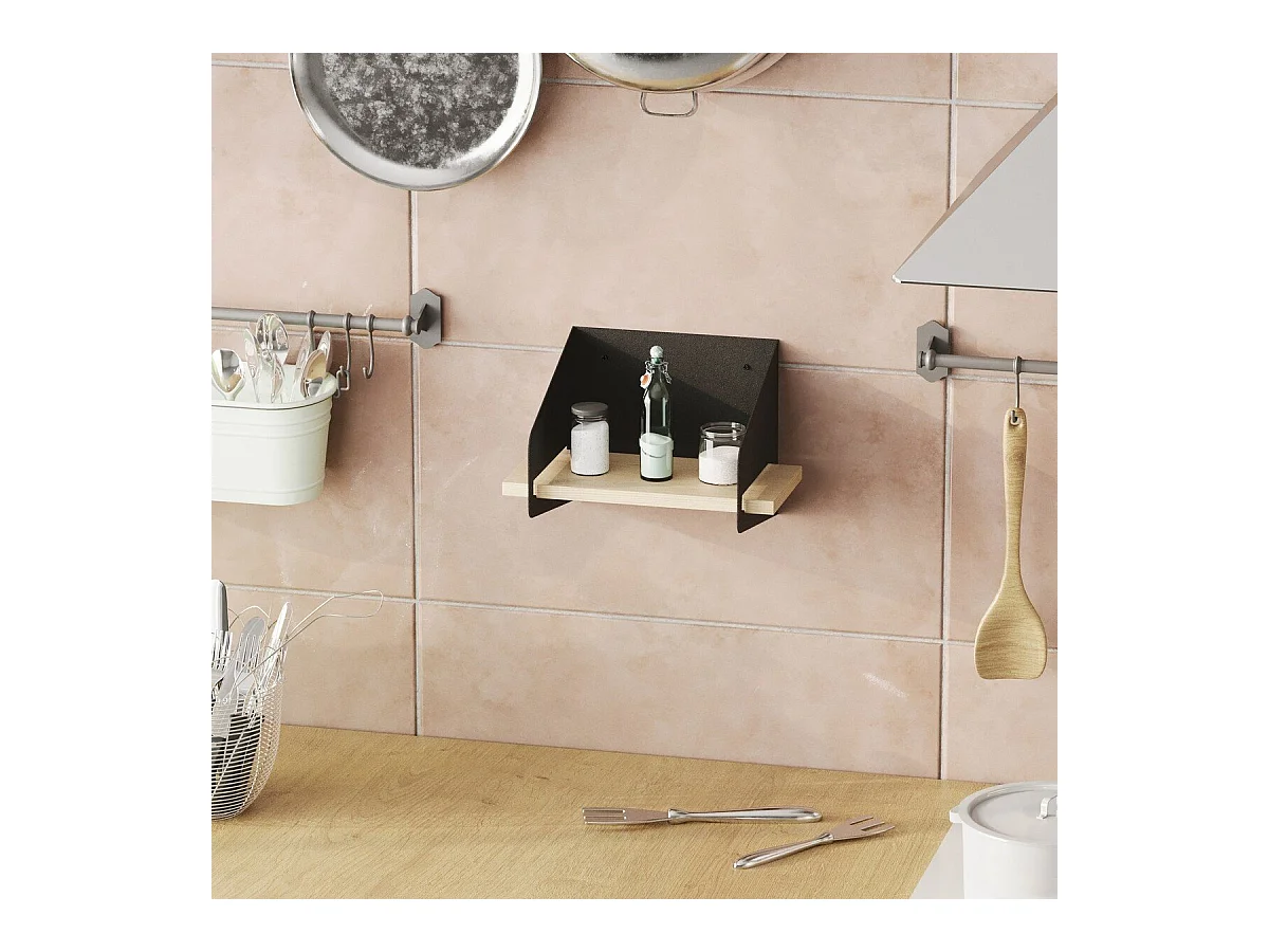 Etagère murale avec tablette en pin massif et Métal L30 cm - WREN