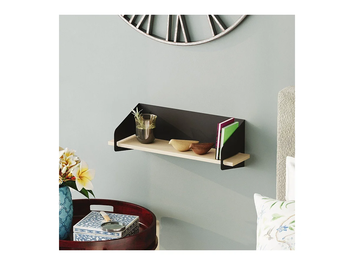 Etagère murale avec tablette en pin massif et Métal L60 cm - WREN