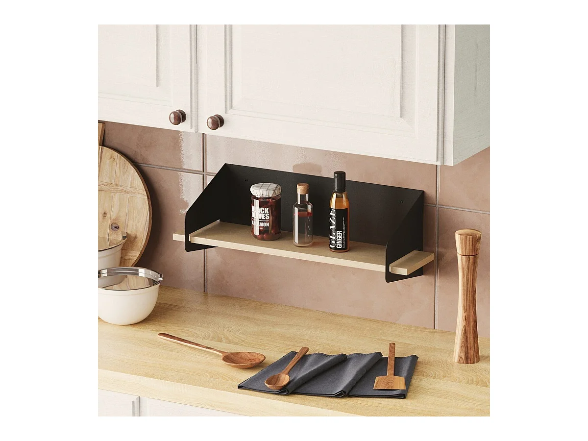 Etagère murale avec tablette en pin massif et Métal L60 cm - WREN