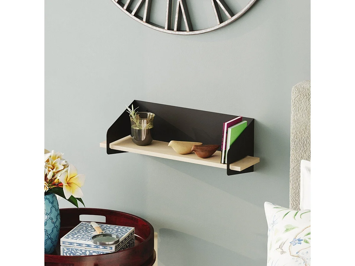 Etagère murale avec tablette en pin massif et Métal L60 cm - WREN