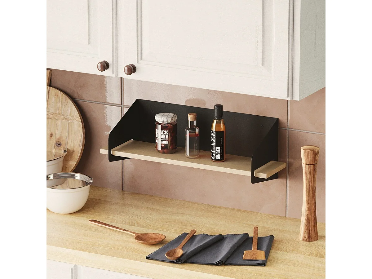 Etagère murale avec tablette en pin massif et Métal L60 cm - WREN