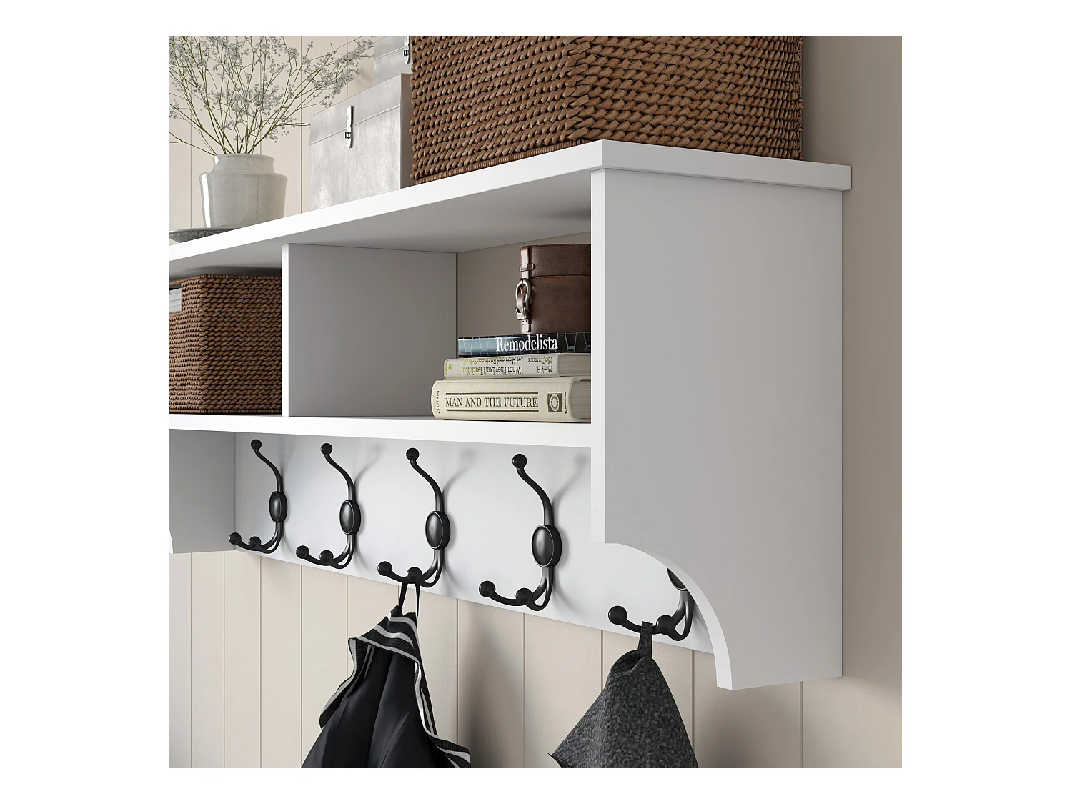 Porte manteau 2 niches et 5 patères L120 cm - BROOKE