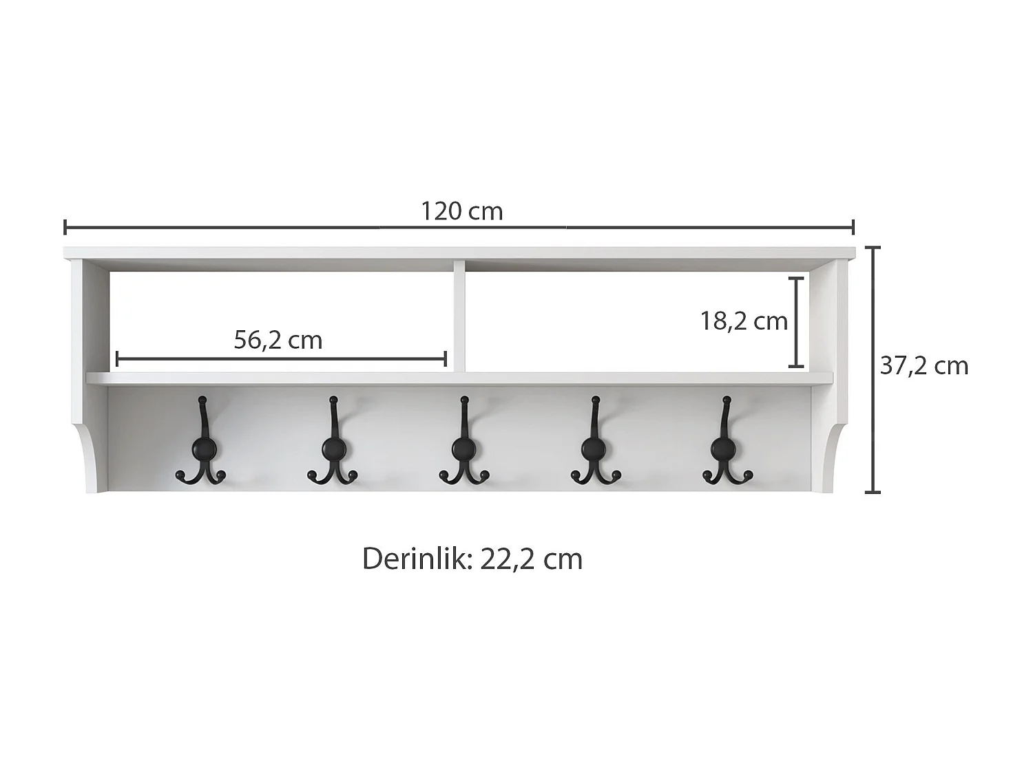 Porte manteau 2 niches et 5 patères L120 cm - BROOKE