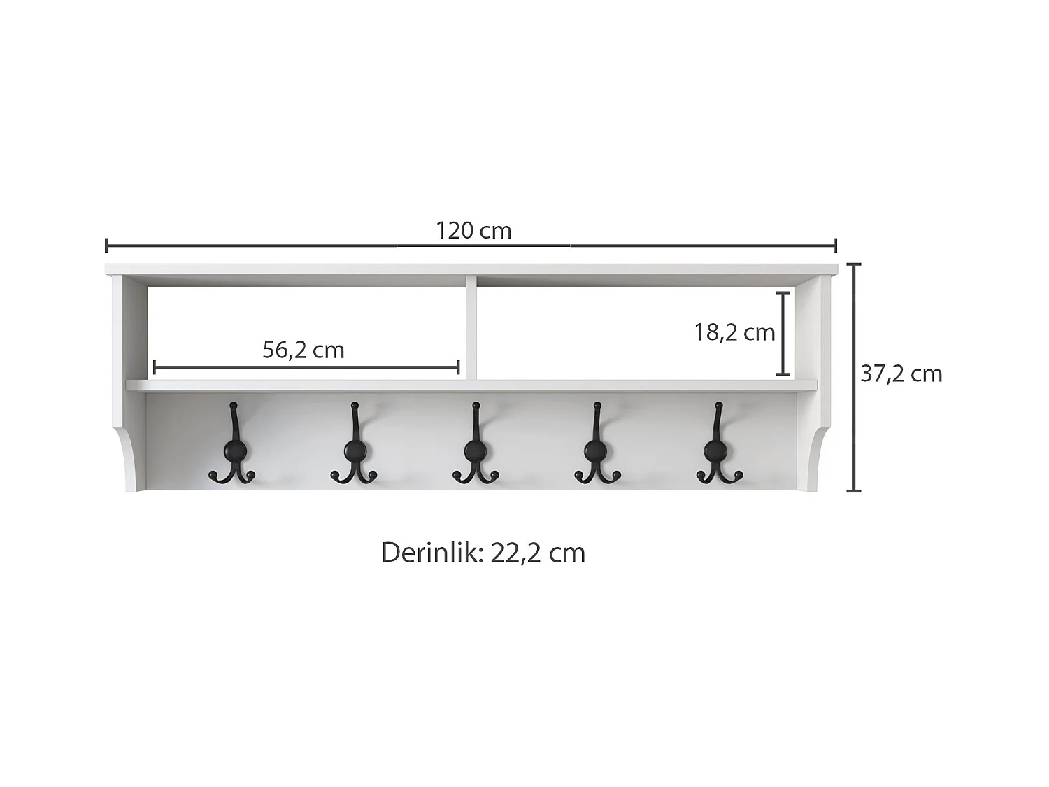 Garderobe mit 2 Fächern und 5 Haken L120 cm - BROOKE