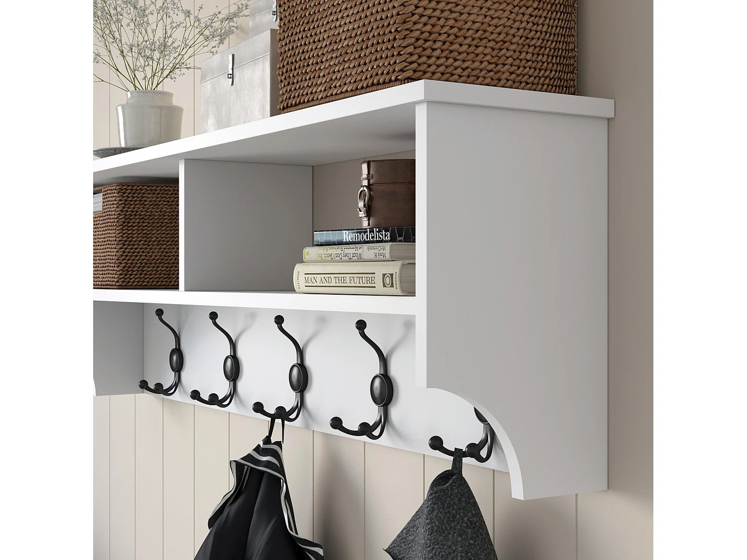 Porte manteau 2 niches et 5 patères L120 cm - BROOKE