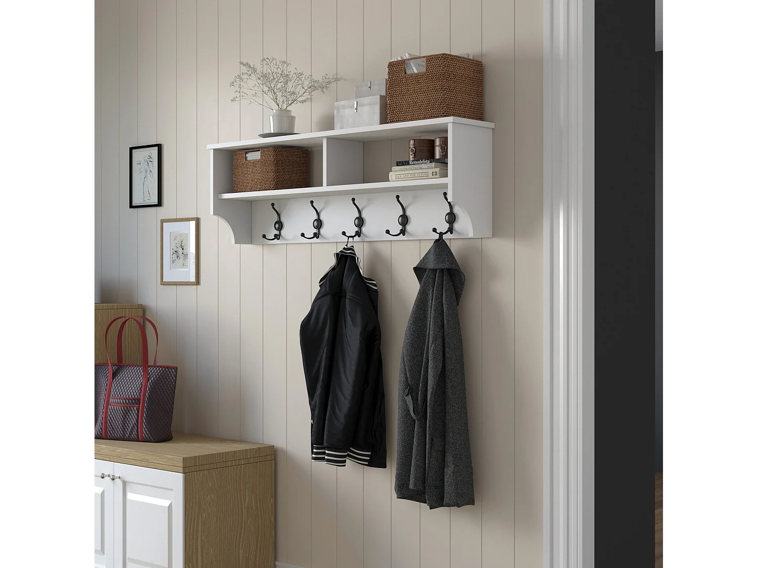 Appendiabiti con 2 vani e 5 ganci L120 cm - BROOKE