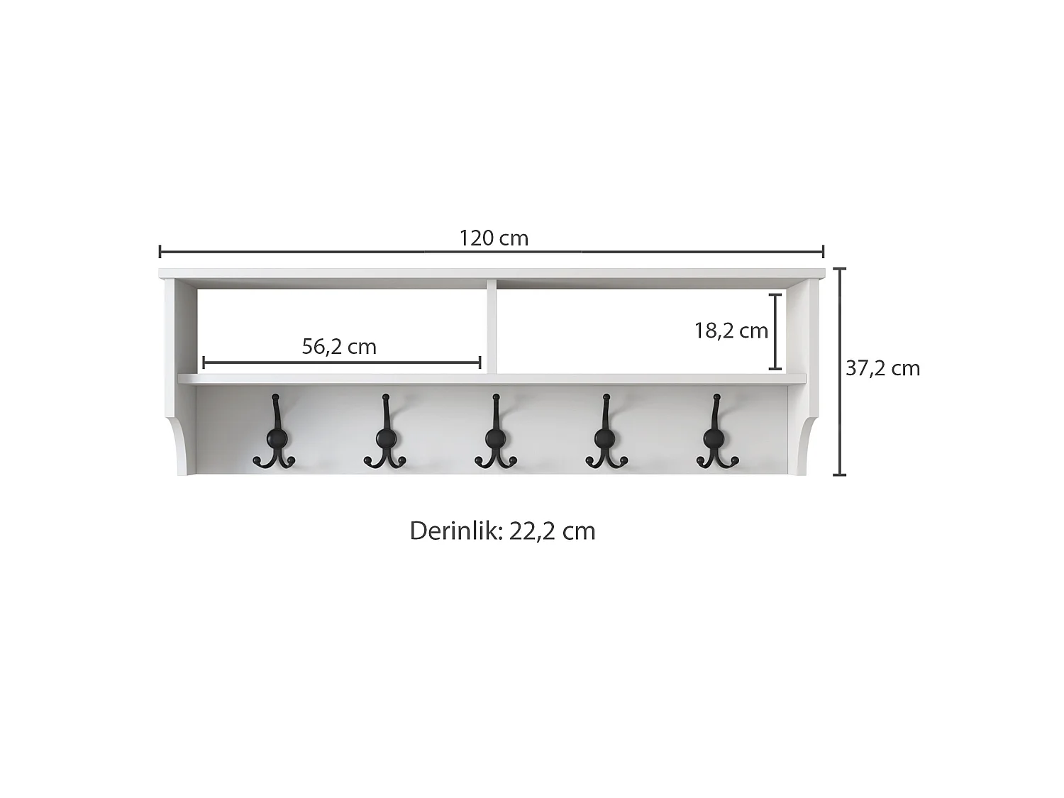 Appendiabiti con 2 vani e 5 ganci L120 cm - BROOKE