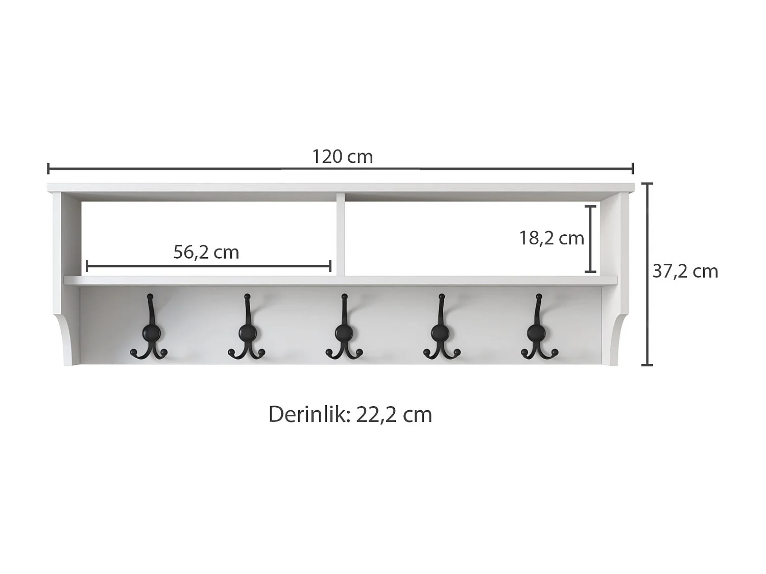 Appendiabiti con 2 vani e 5 ganci L120 cm - BROOKE