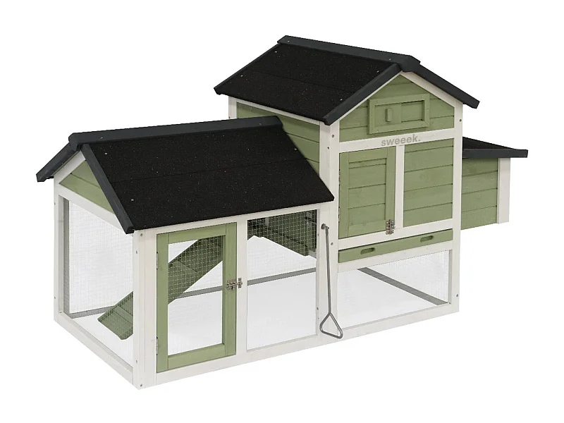 Poulailler en bois blanc et vert GALINETTE. 3 poules. cage à poule avec enclos