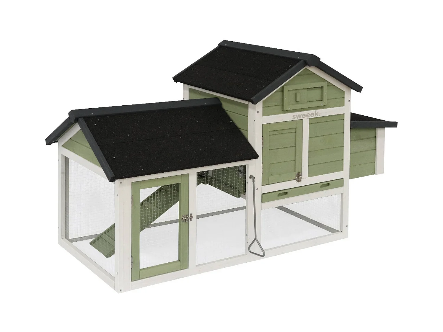 Poulailler en bois blanc et vert GALINETTE. 3 poules. cage à poule avec enclos