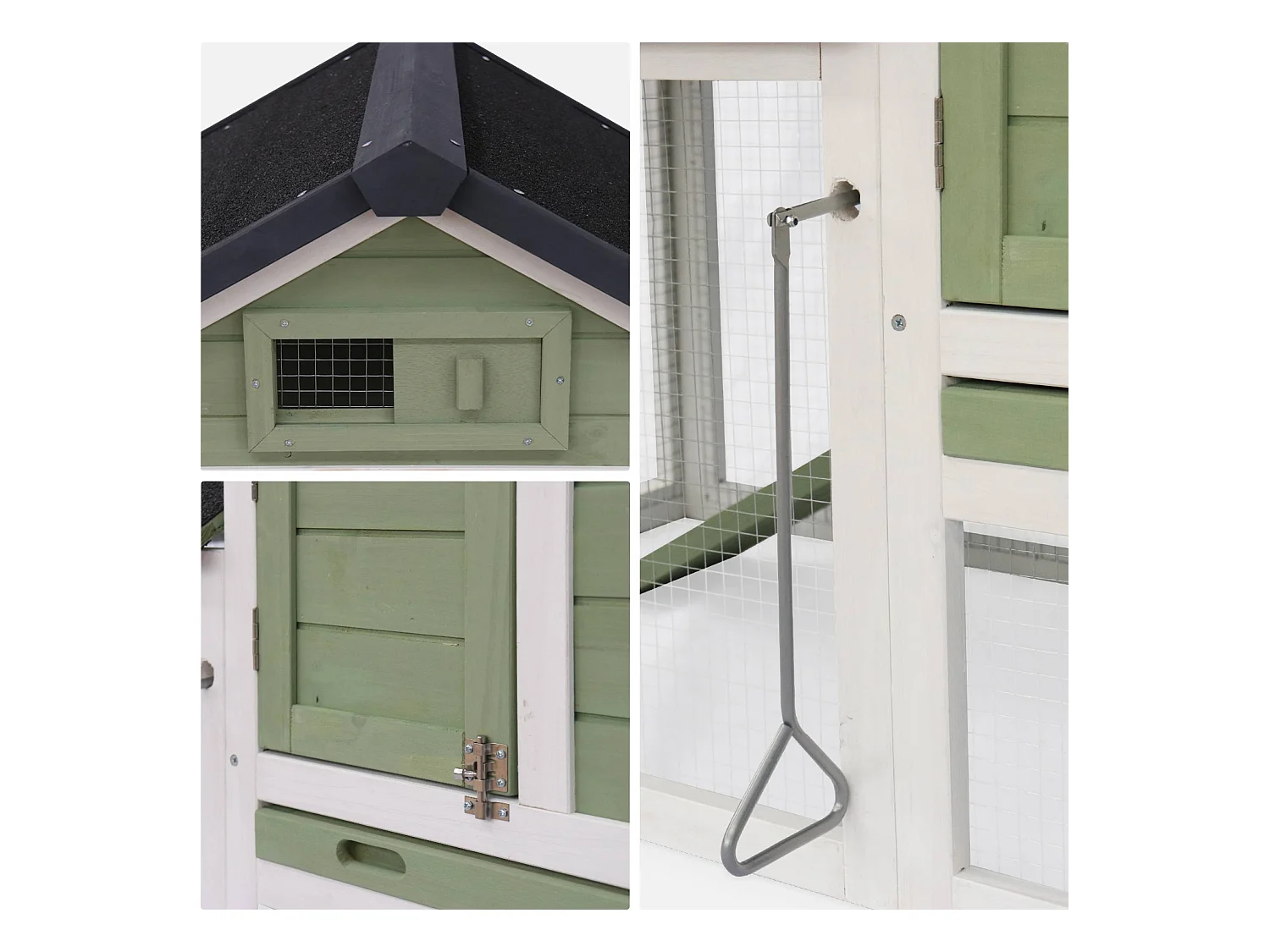 Poulailler en bois blanc et vert GALINETTE. 3 poules. cage à poule avec enclos