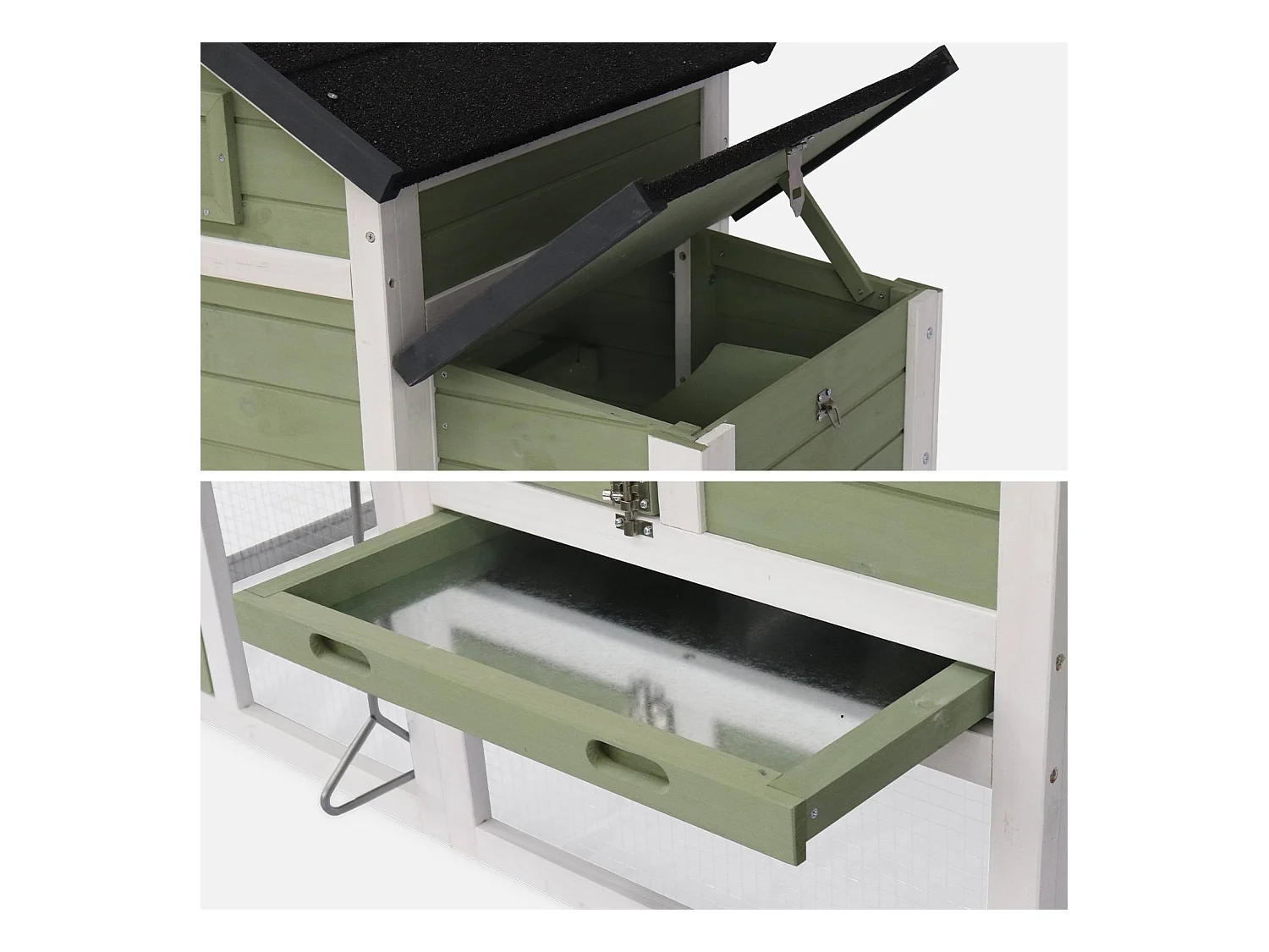 Poulailler en bois blanc et vert GALINETTE. 3 poules. cage à poule avec enclos