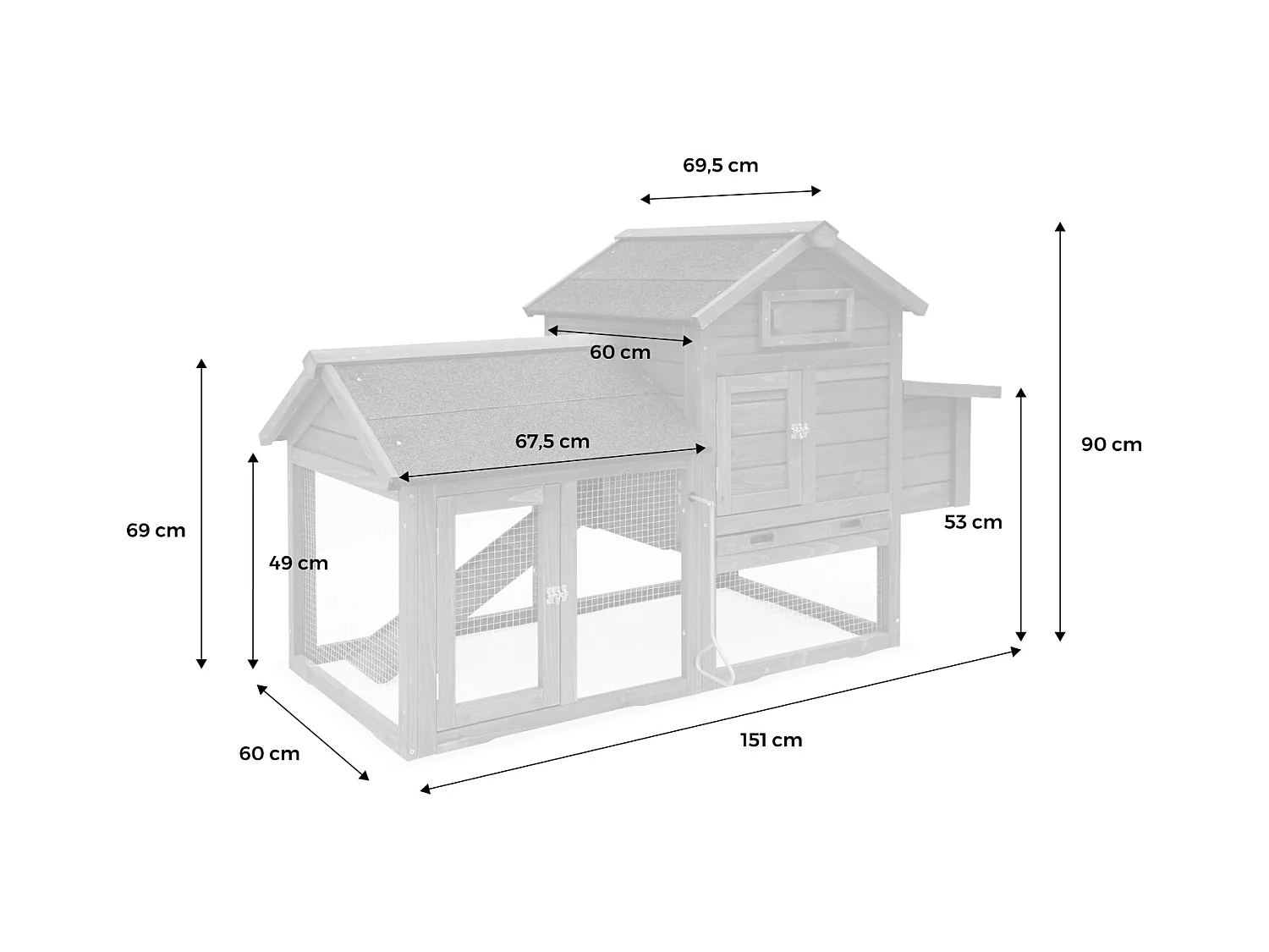 Poulailler en bois blanc et vert GALINETTE. 3 poules. cage à poule avec enclos