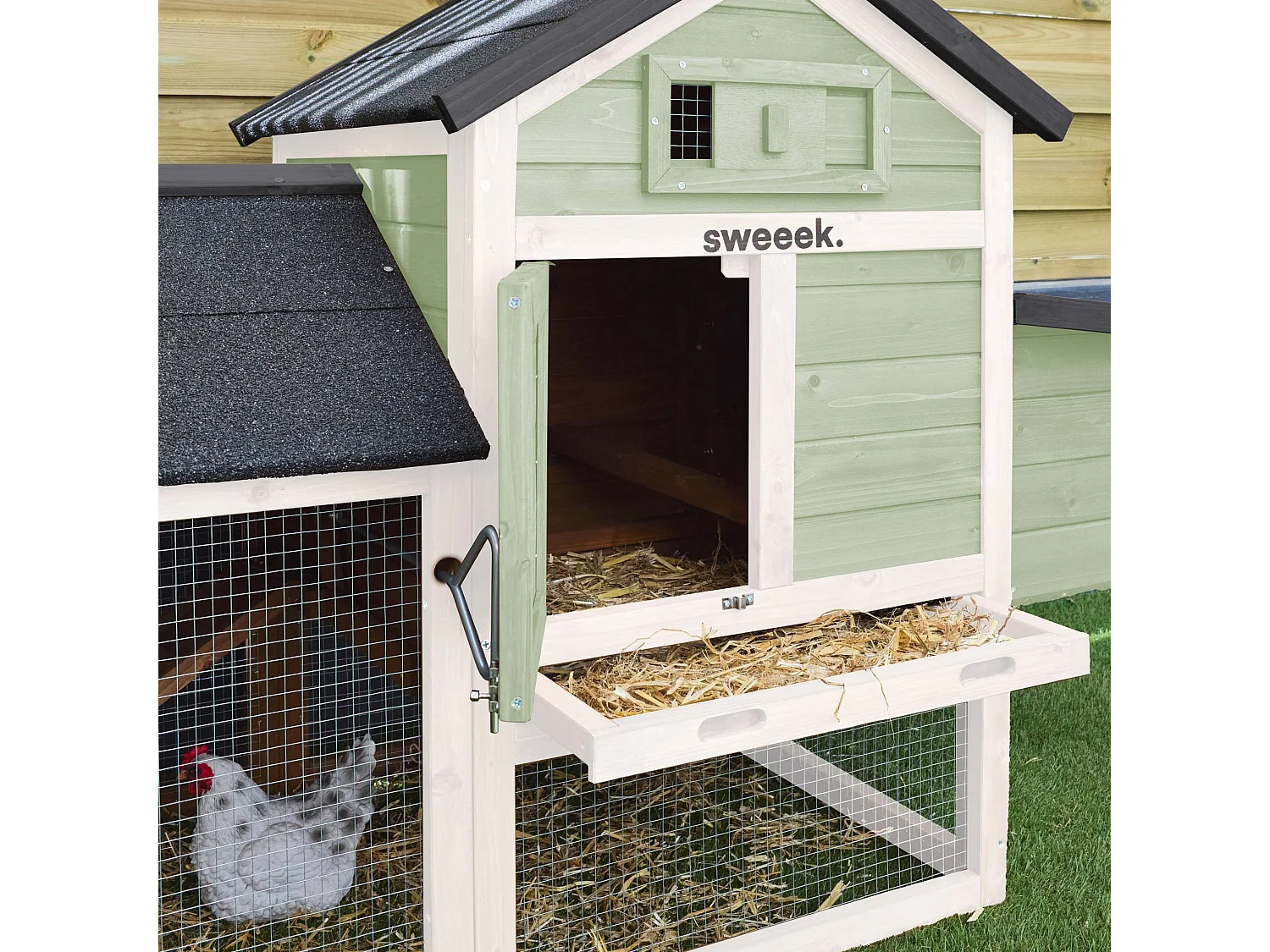 Pollaio in legno con recinto per 3 galline, verde