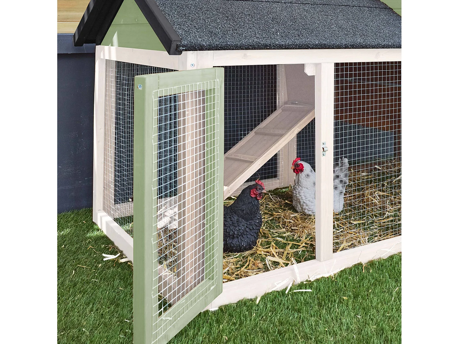 Pollaio in legno con recinto per 3 galline, verde