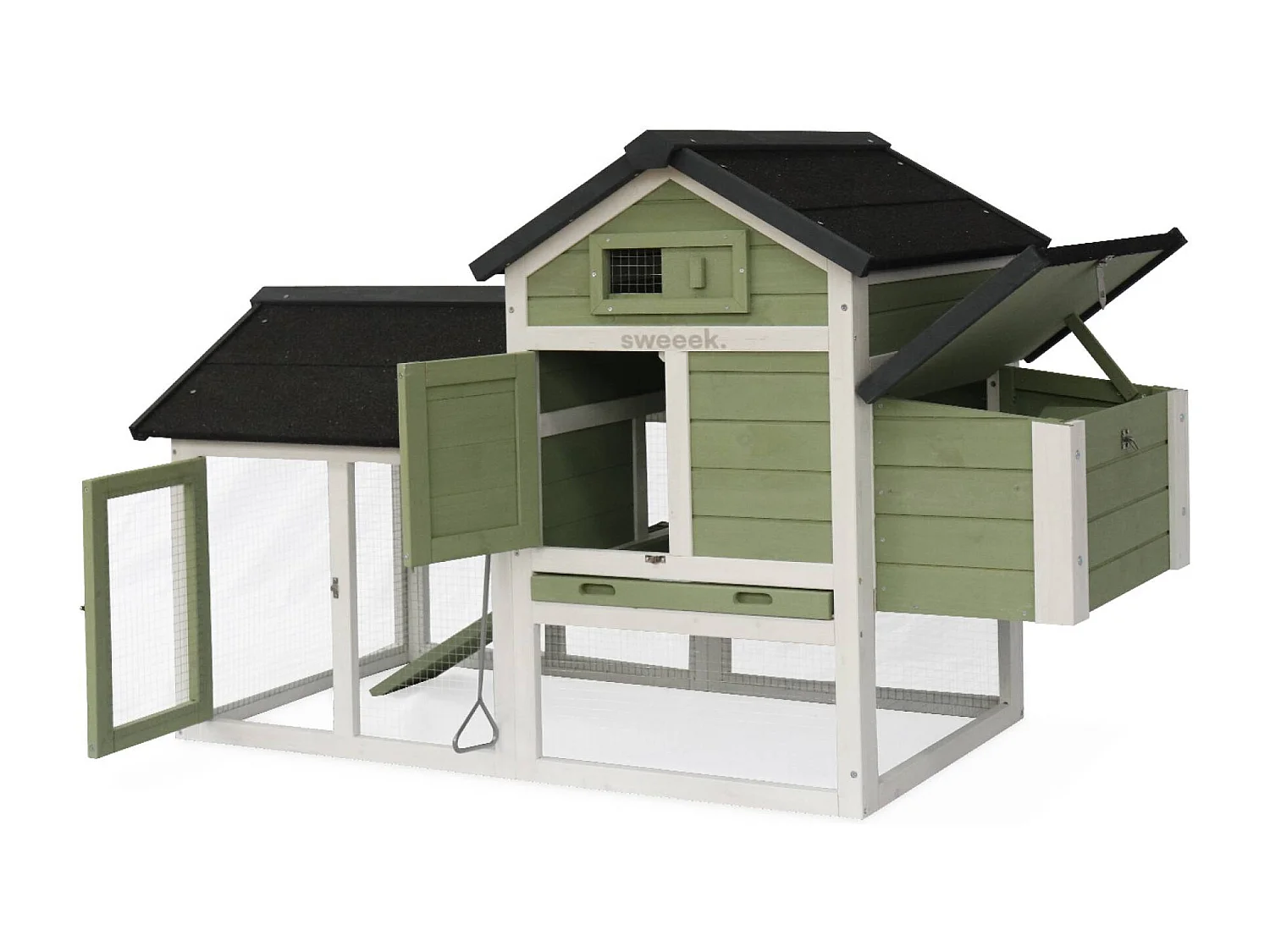 Pollaio in legno con recinto per 3 galline, verde