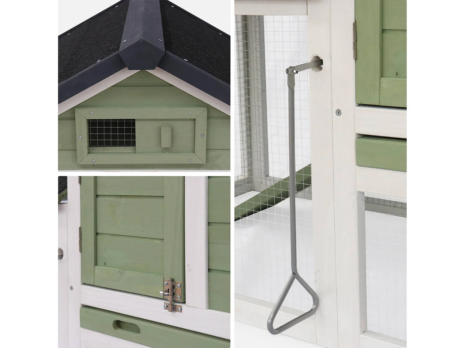 Pollaio in legno con recinto per 3 galline, verde