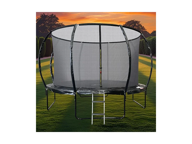 Trampoline 12Ft ø 366 cm noire avec Echelle, Protection et Filet de sécurité