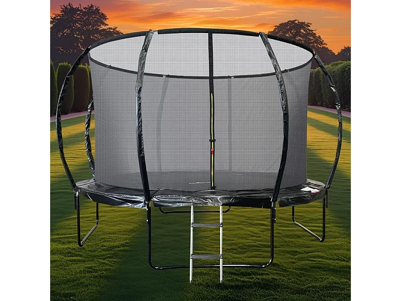 Trampoline 12Ft ø 366 cm noire avec Echelle, Protection et Filet de sécurité