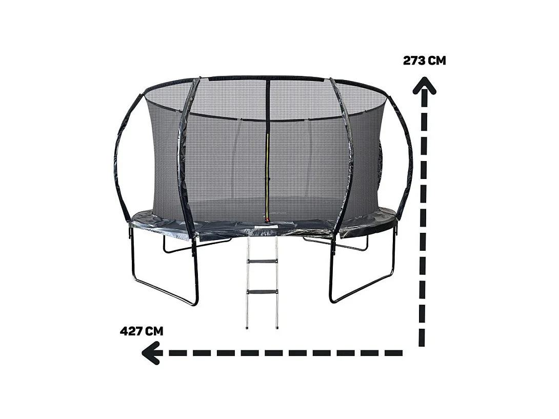 Trampoline 14Ft ø 427 cm noire avec Echelle, Protection et Filet de sécurité