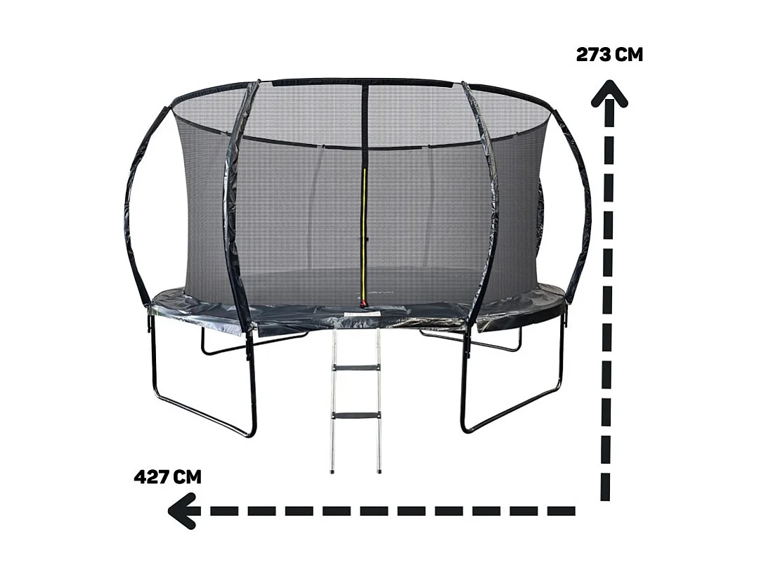 Trampoline 14Ft ø 427 cm noire avec Echelle, Protection et Filet de sécurité