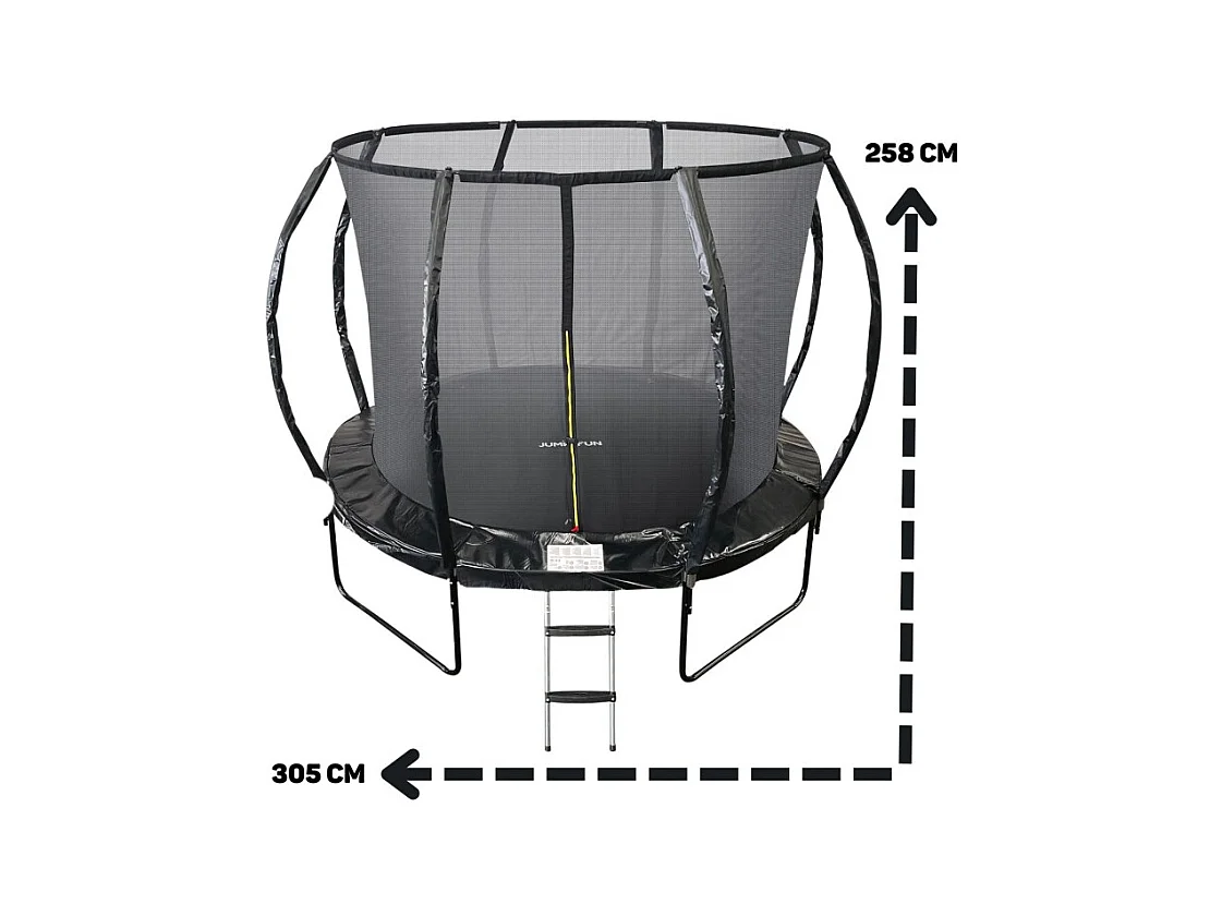 Trampoline 10Ft ø 305cm noire avec Echelle, Protection et Filet de sécurité