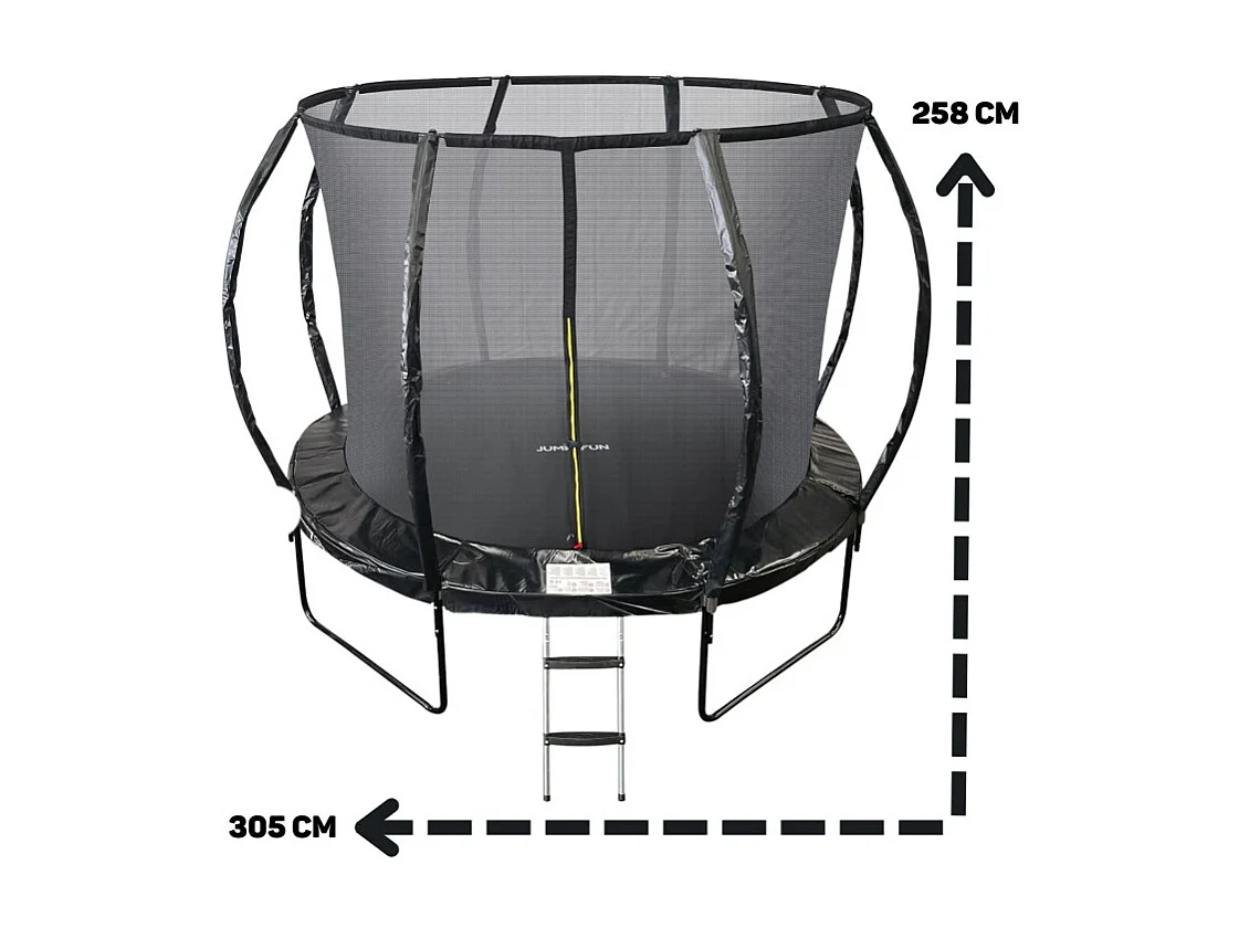 Trampoline 10Ft ø 305cm noire avec Echelle, Protection et Filet de sécurité